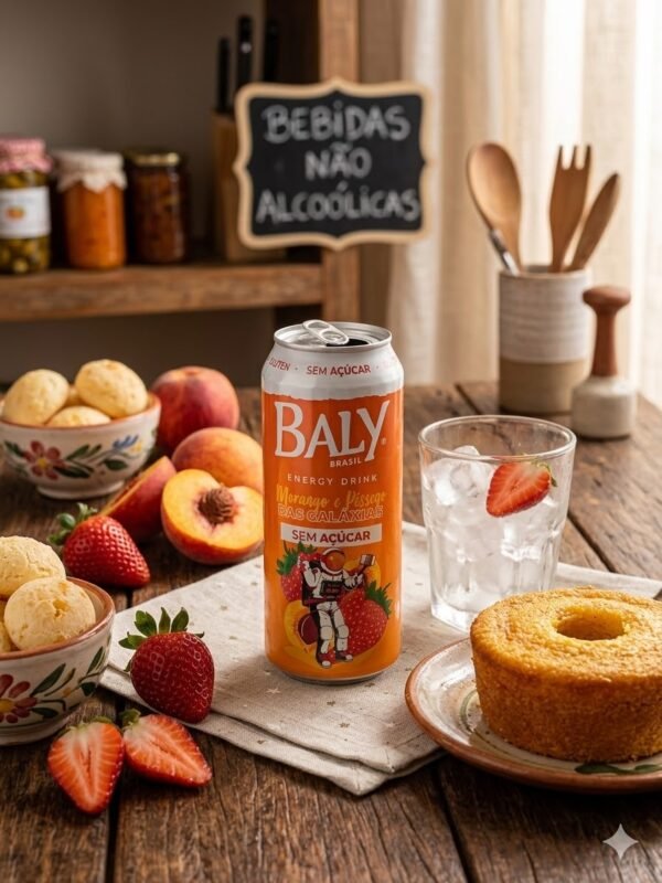 Baly Brasil Energy Drink Morango e Pêssego Sem Açúcar - Lata 473ml