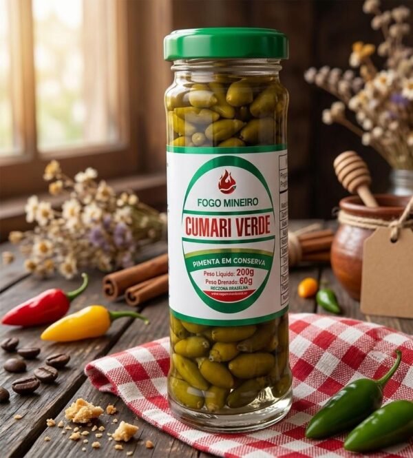 Pimenta Cumari Verde em Conserva Fogo Mineiro (200g Lqd / 60g Dr